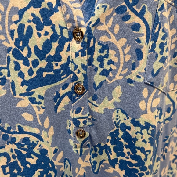 Lilly Pulitzer Peri Turtley Polo Women Size L Dress Sadie Blue White Gold Button - Picture 7 of 13